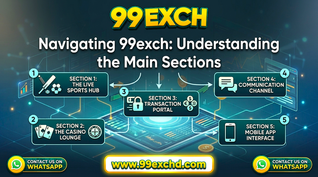 A beginner-friendly 99exch navigation guide showing the main platform sections, layout, user experience, secure access, and navigation basics.