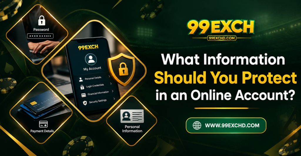 Online account security guide showing passwords, account IDs, personal information, login details, and verification codes that users should protect.